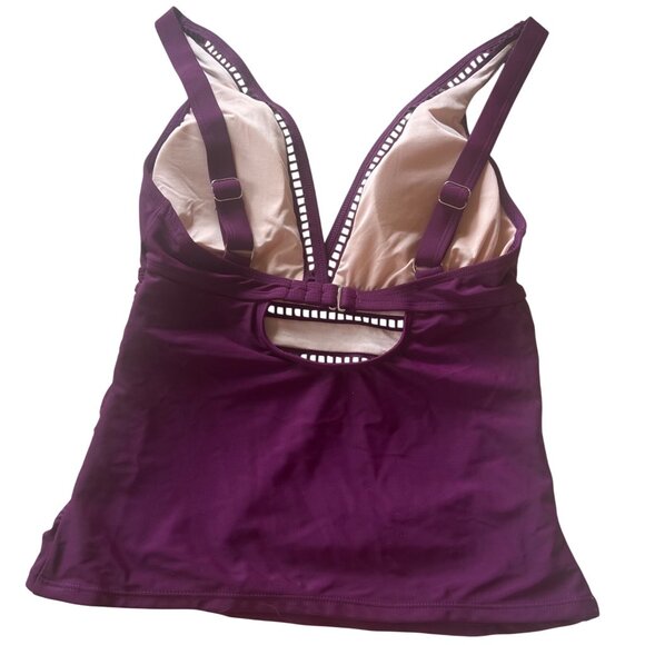 CUPSHE Purple V-Neck Cut-Out Pattern Tankini Adjustable Straps Hook Back Size Sm - Picture 14 of 16